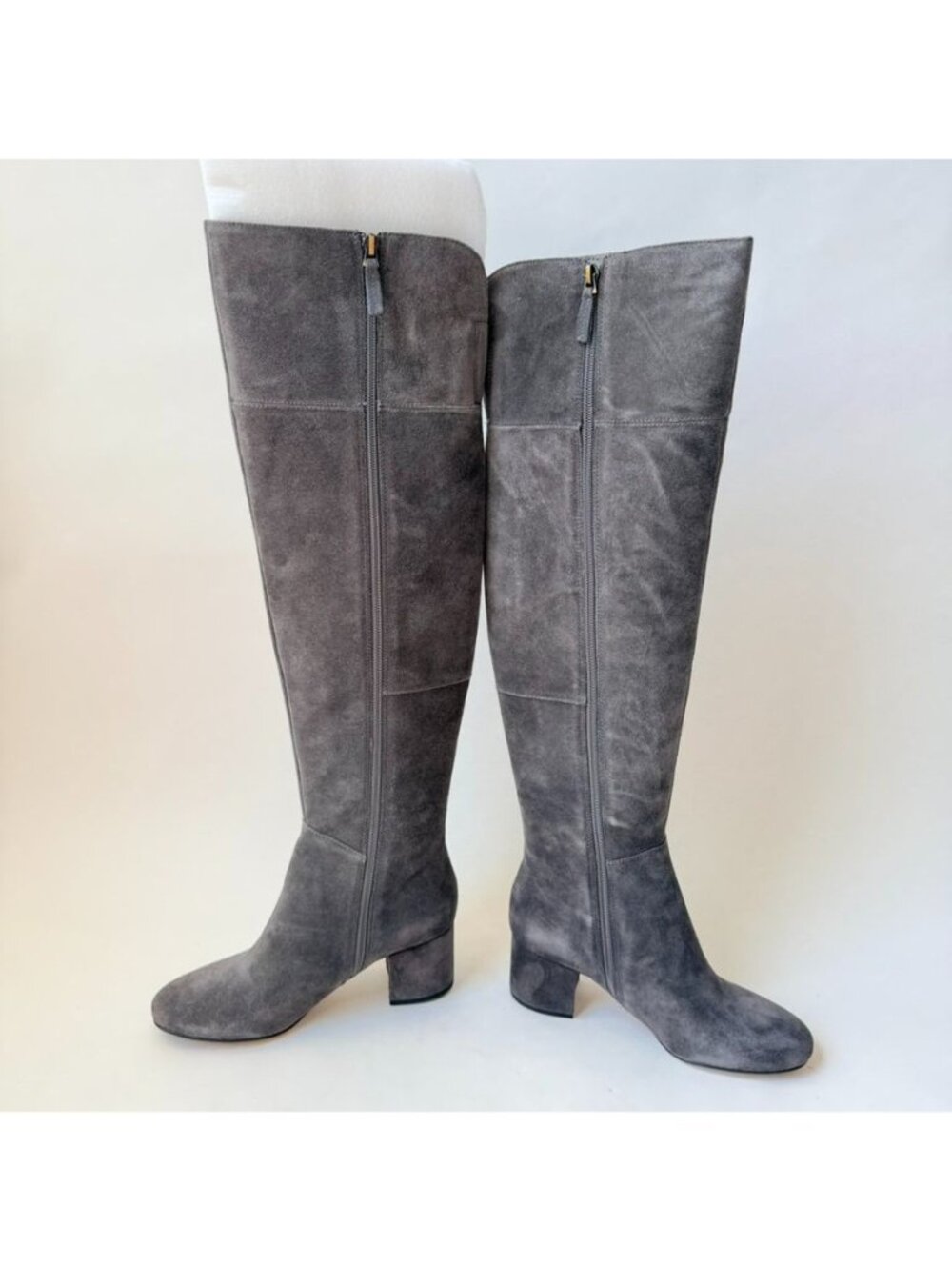 NEW Franco Sarto Korrine Womens Size 7.5M Gray Suede Knee High Block Heel Boots